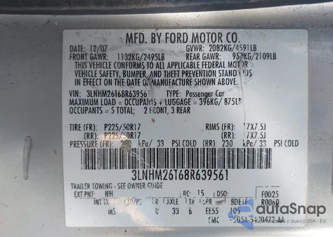 2008 Lincoln Mkz из США, поврежденный, VIN 3LNHM26T68R639561